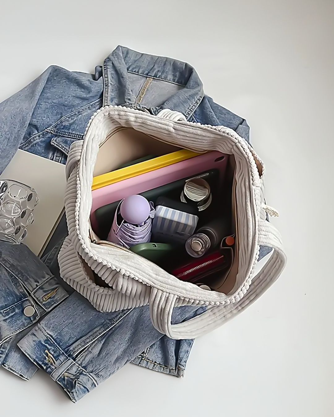 Velaya | Gerippte Tragetasche mit Kordelakzent