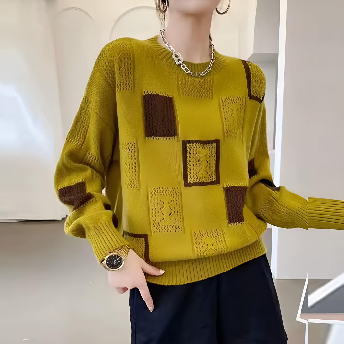 Lunara | Gemütlicher geometrischer Pullover mit Lochmuster