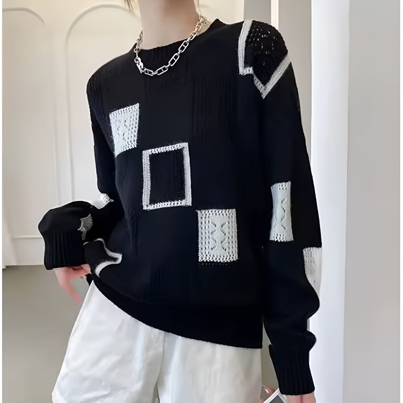 Lunara | Gemütlicher geometrischer Pullover mit Lochmuster
